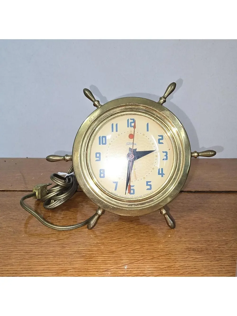 Vintage Telechron Resolute Ships Wheel Brass Clock 3H85 Electric Art Deco Works